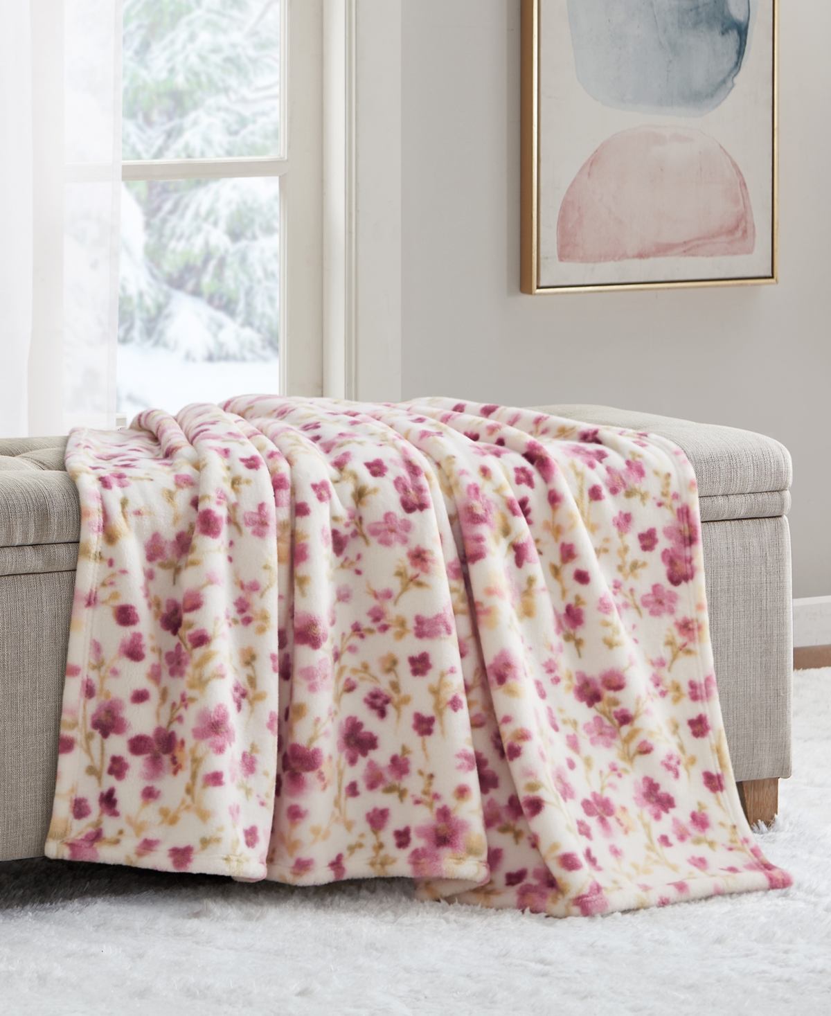Premier Comfort Cozy Plush Printed Throw, 50" X 70", Exclusively At Macy's In Pink Floral