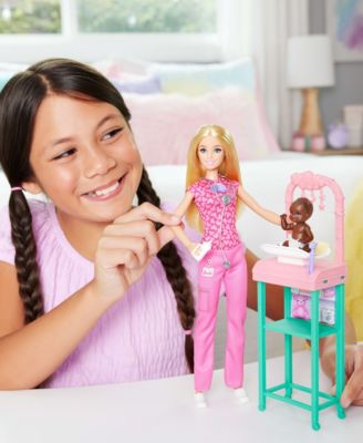 Baby Doctor Doll with Blonde Fashion Doll, 1 Baby Doll, Furniture & Accessories