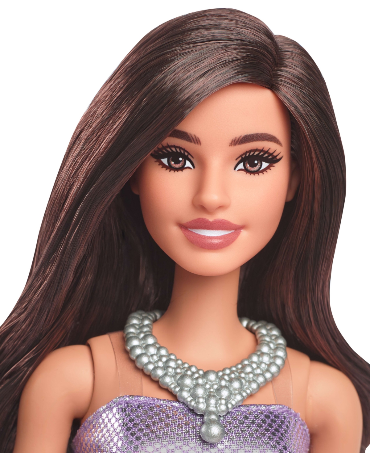 Shop Barbie Fashionistas Doll 234 In Sequined Purple Dress And Silvery Accessories, Brown Hair In Multi-color