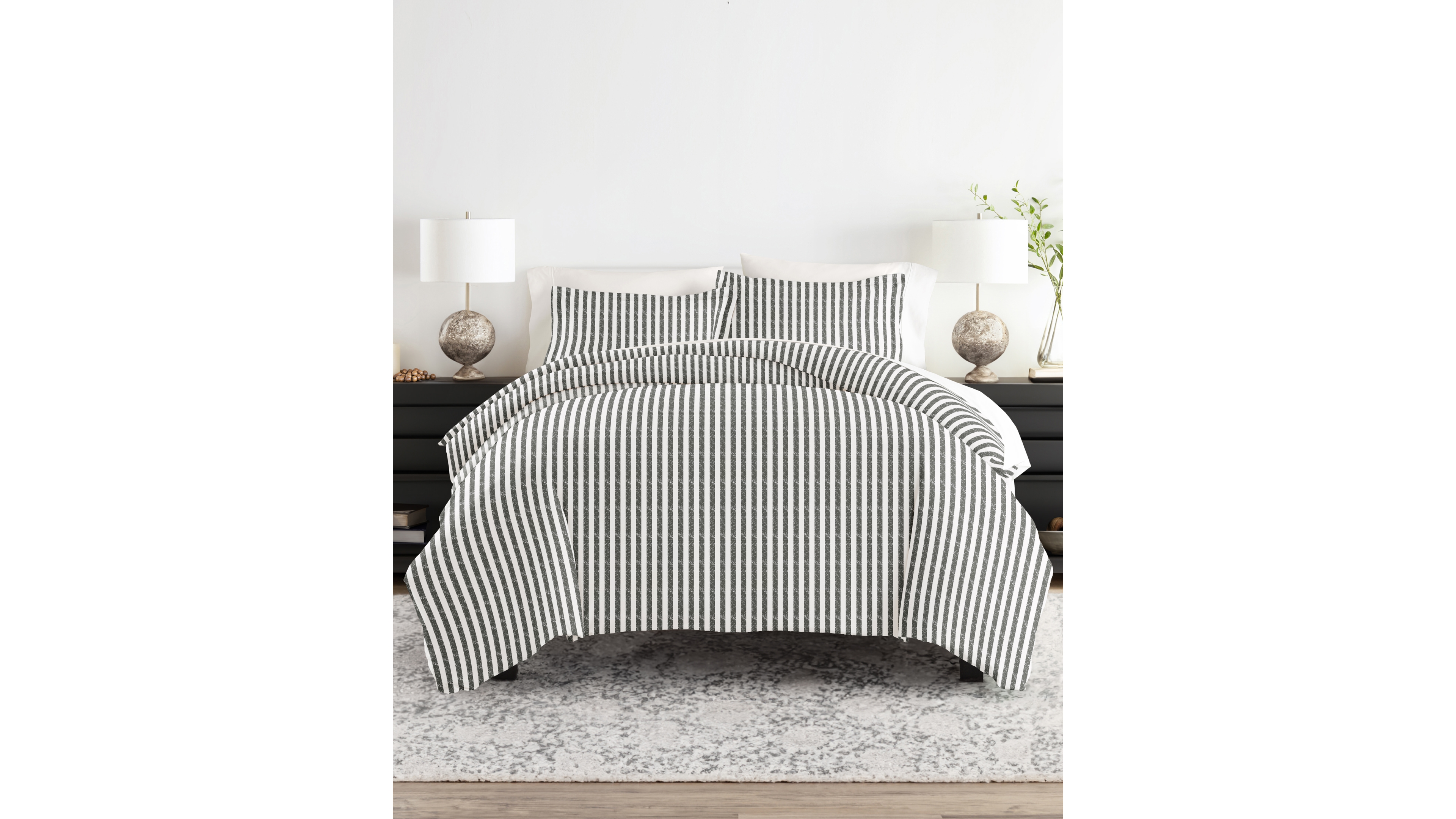 ienjoy Home Distressed Striped Pattern 3 Piece Duvet Cover Set, Full/Queen