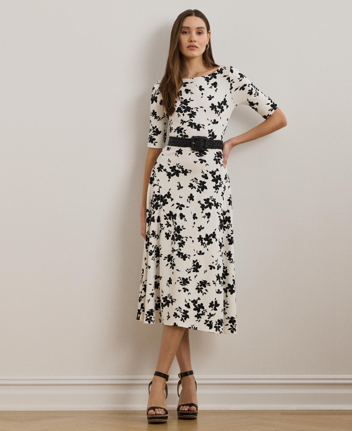 RALPH LAUREN WOMEN'S FLORAL STRETCH COTTON MIDI DRESS 