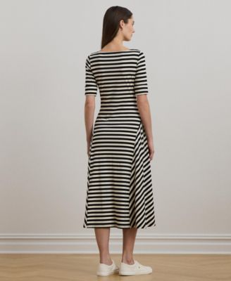 Women's Striped Stretch Cotton Midi Dress