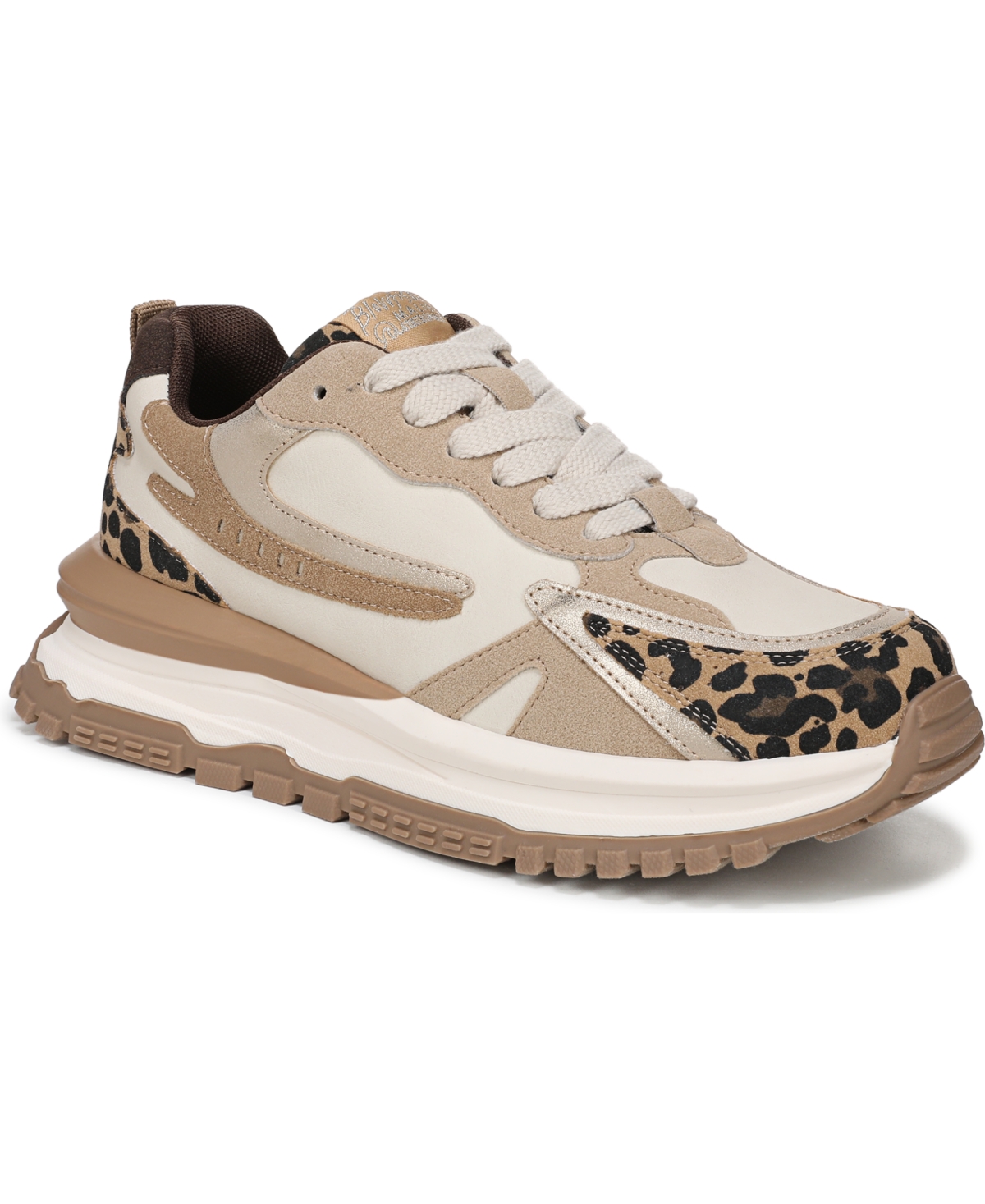 Shop Blowfish Malibu Women's Leo Lace Up Platform Sneakers In Gold,tan,black Microsuede,faux Leather-