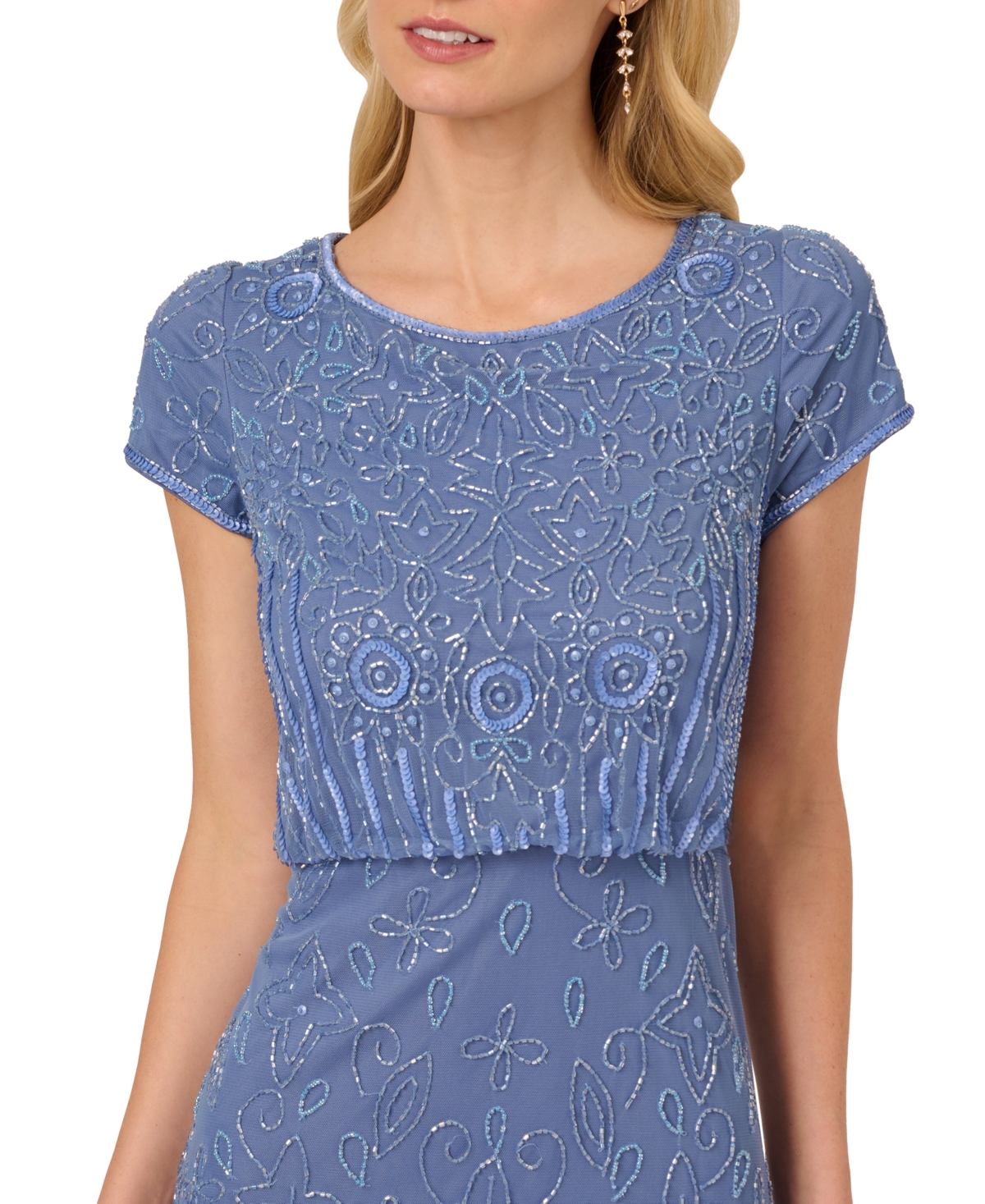 ADRIANNA PAPELL PETITE BEADED BLOUSON GOWN 