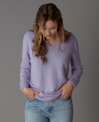 Women's Itch-Free Cashmere V-Neck Sweater with Soft Liner