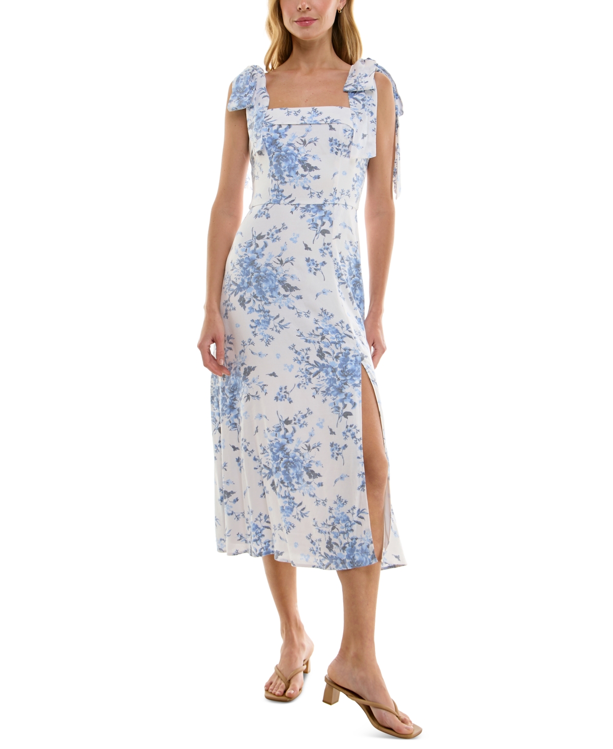 Juniors' Floral Print Sleeveless Midi Dress - Blue Floral