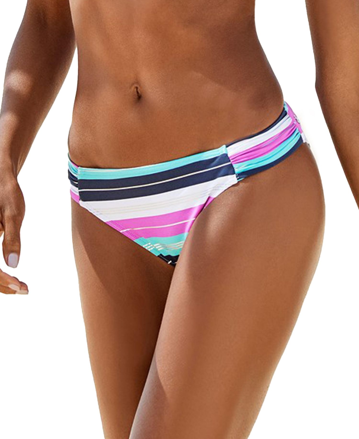 Women's Striped Classic Bikini Ruched Swim Bottom
