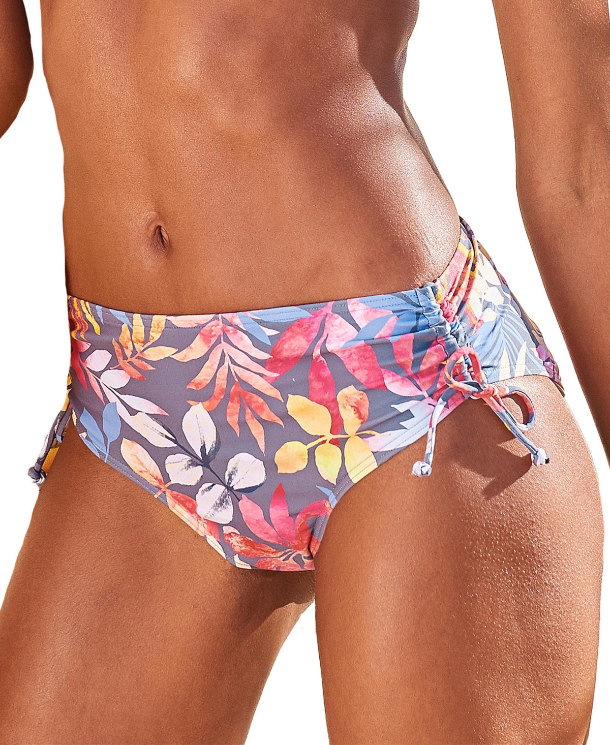 Women's Tropical Mid Rise Bikini Swimsuit Bottom - Grey printed
