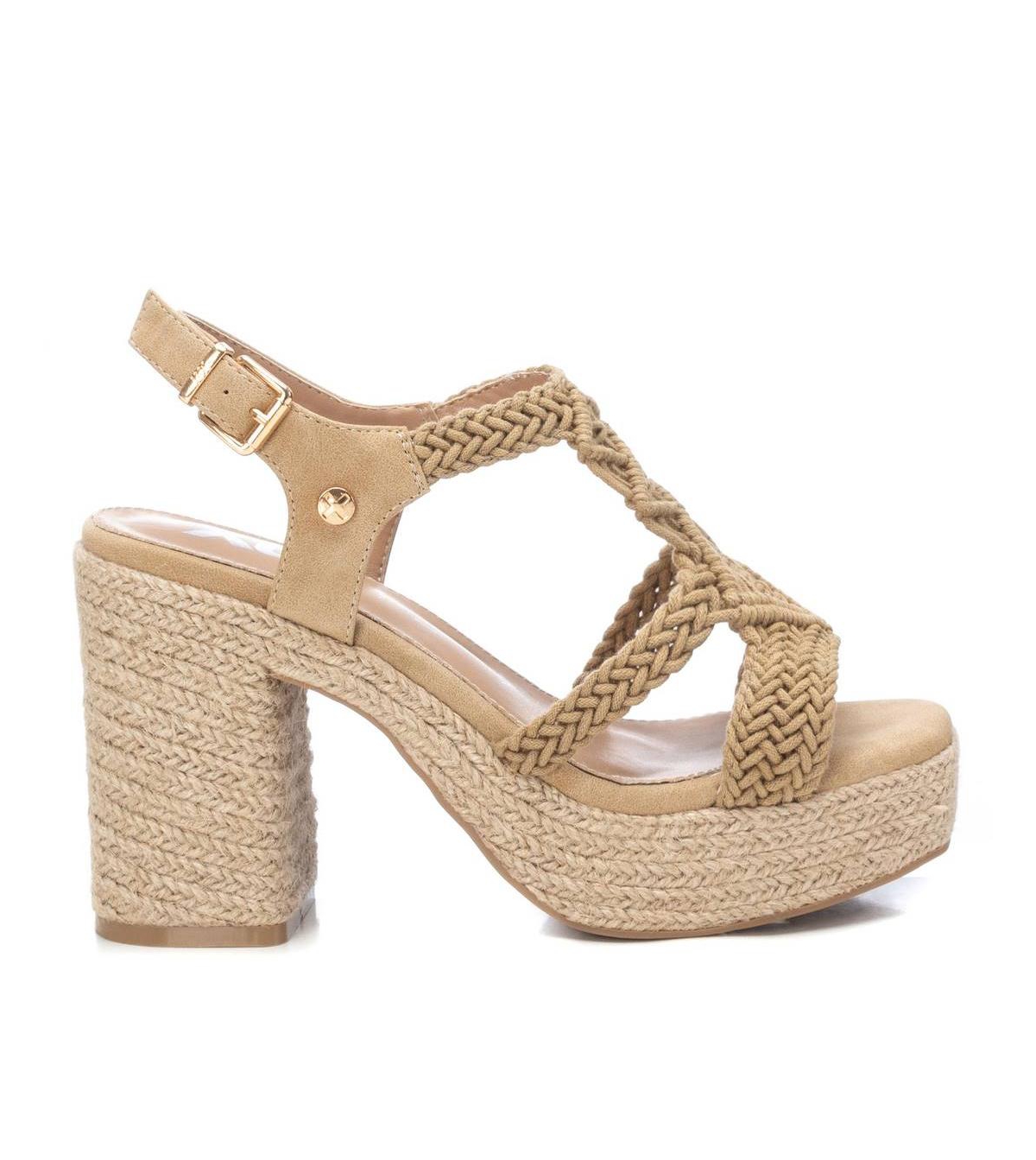 Women's Heeled Jute Platform Sandals By Xti - Black