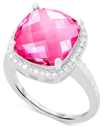 Victoria Townsend Pink Quartz (6 c.t. t.w.) and Diamond (1/10 c.t. t.w.) Ring in Sterling Silver