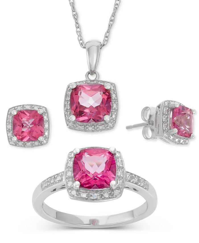 Macy's - Pink Topaz (6-1/5 ct. t.w.) and Diamond Accent Jewelry Set in Sterling Silver