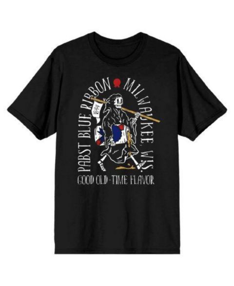 Мужская футболка Pabst Blue Ribbon Grim Reaper Good Old-Time Flavor Black T-shirt-Small, цвет: Чёрный