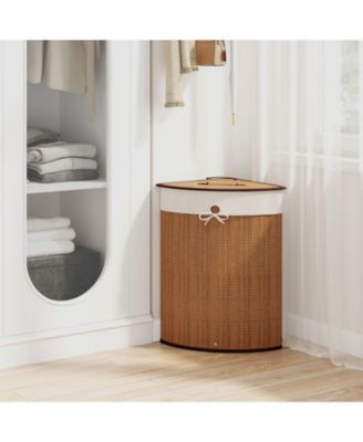 Wicker Laundry Hamper Basket with Lid and Removable Liner Bag