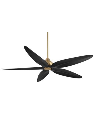 60" Lotus Bay Indoor Outdoor Ceiling Fan 5 Blade LED Light Remote Control Brass Finish Black Blades Bedroom Damp Rated