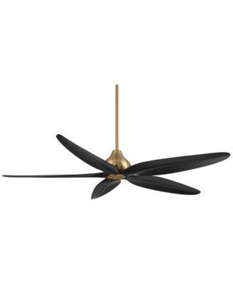 60" Lotus Bay Indoor Outdoor Ceiling Fan 5 Blade LED Light Remote Control Brass Finish Black Blades Bedroom Damp Rated