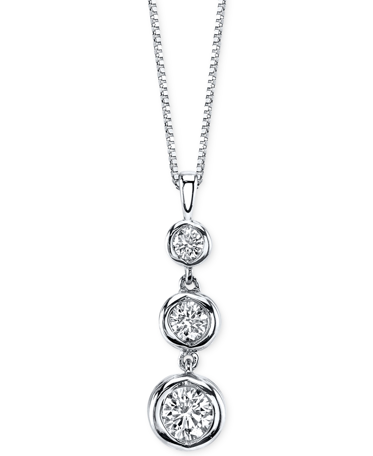 Diamond Three Stone Drop Pendant Necklace (1/2 ct. t.w.) in 14k Gold or White Gold - White Gold