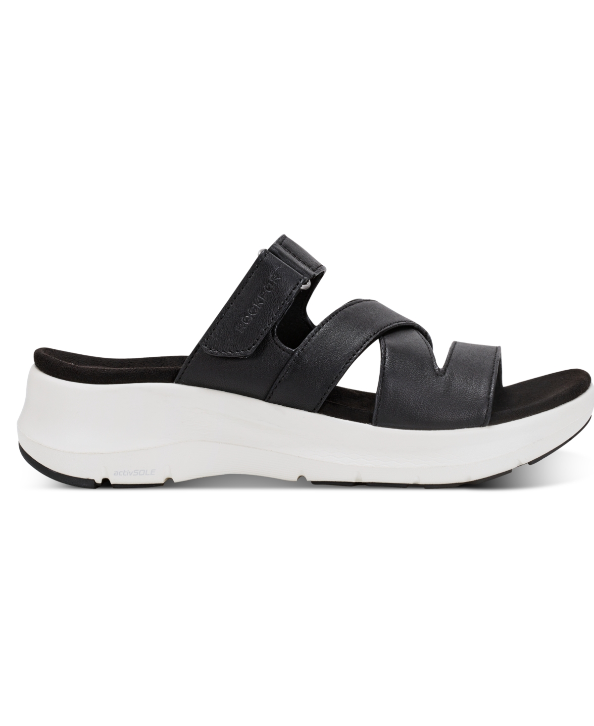 Shop Rockport Women's Qwyn Slip-on Strappy Casual Wedge Sandals In Black Leather