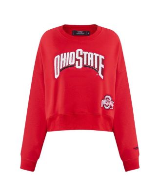 Women's Scarlet Ohio State Buckeyes Sequin Boxy Cropped Pullover Sweatshirt