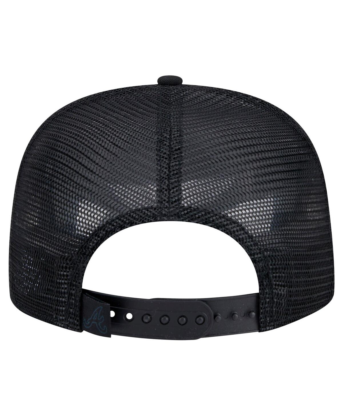 New Era Men's Black Atlanta Braves Score Check A-frame Trucker 9fifty Snapback Hat In Black