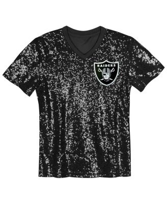 Big Girls Black Las Vegas Raider's Wordmark Sequin V-Neck Top