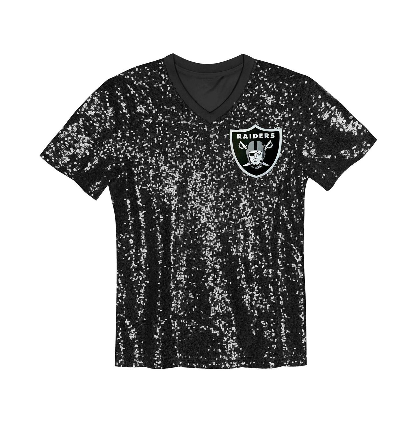 Топ Outerstuff Black Las Vegas Raider's Wordmark Sequin V-Neck для девочек — фото 3