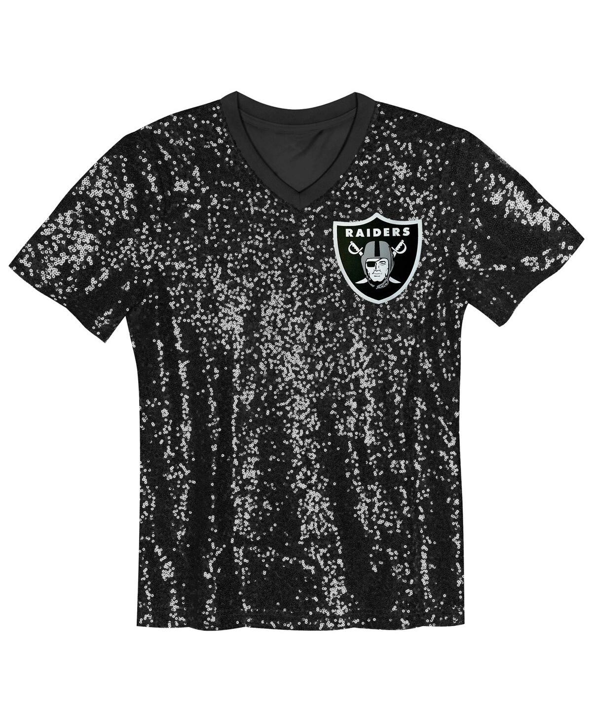 Outerstuff Big Girls Black Las Vegas Raider's Wordmark Sequin V-neck Top In Black