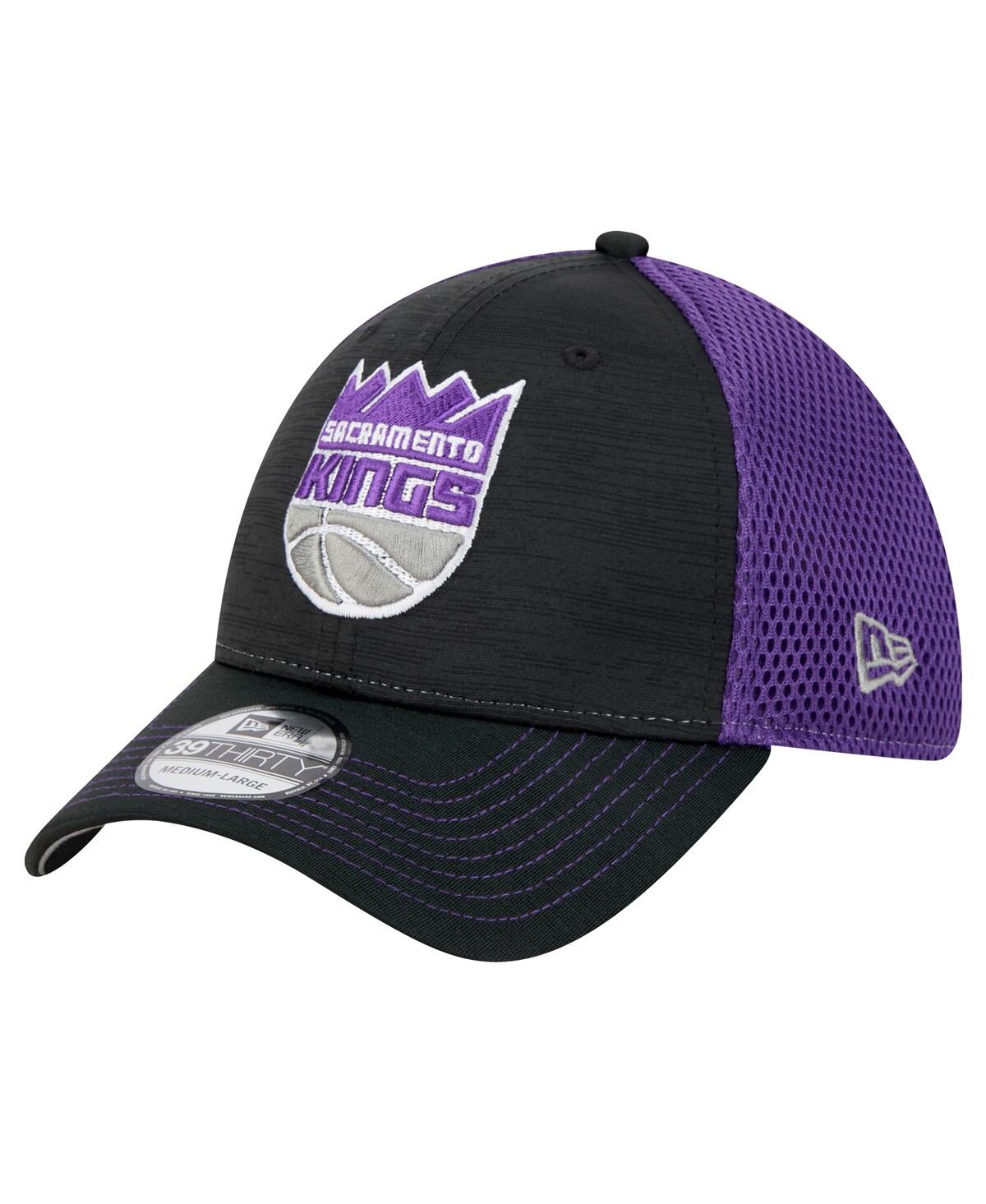 NEW ERA MEN'S BLACK/PURPLE SACRAMENTO KINGS ACTIVE TECH NEO FLEX 39THIRTY FLEX HAT 