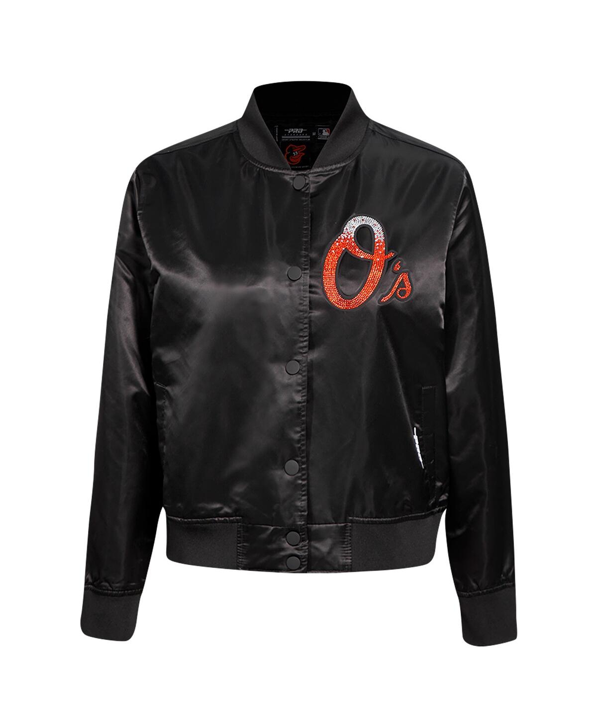 Pro Standard Women's Black Baltimore Orioles Rhinestone Satin Full-snap Jacket In Black