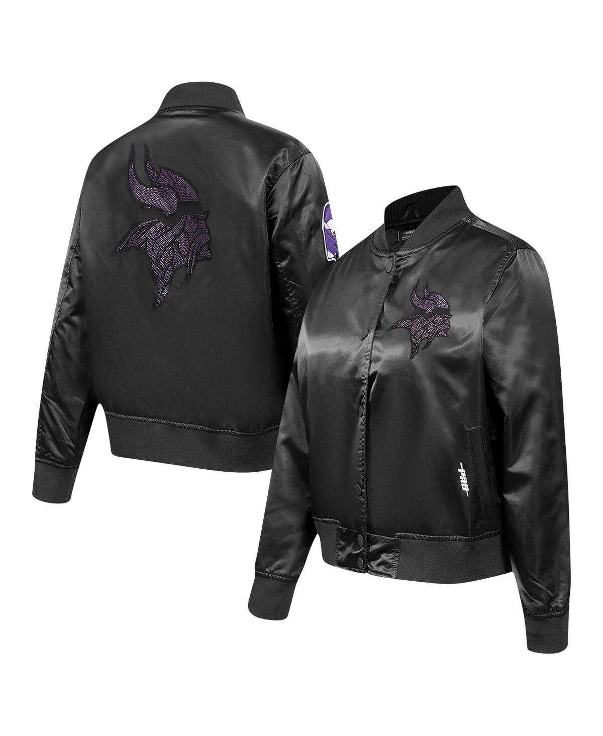 Women's Black Minnesota Vikings Jeweled Satin Full-Snap Jacket - Black