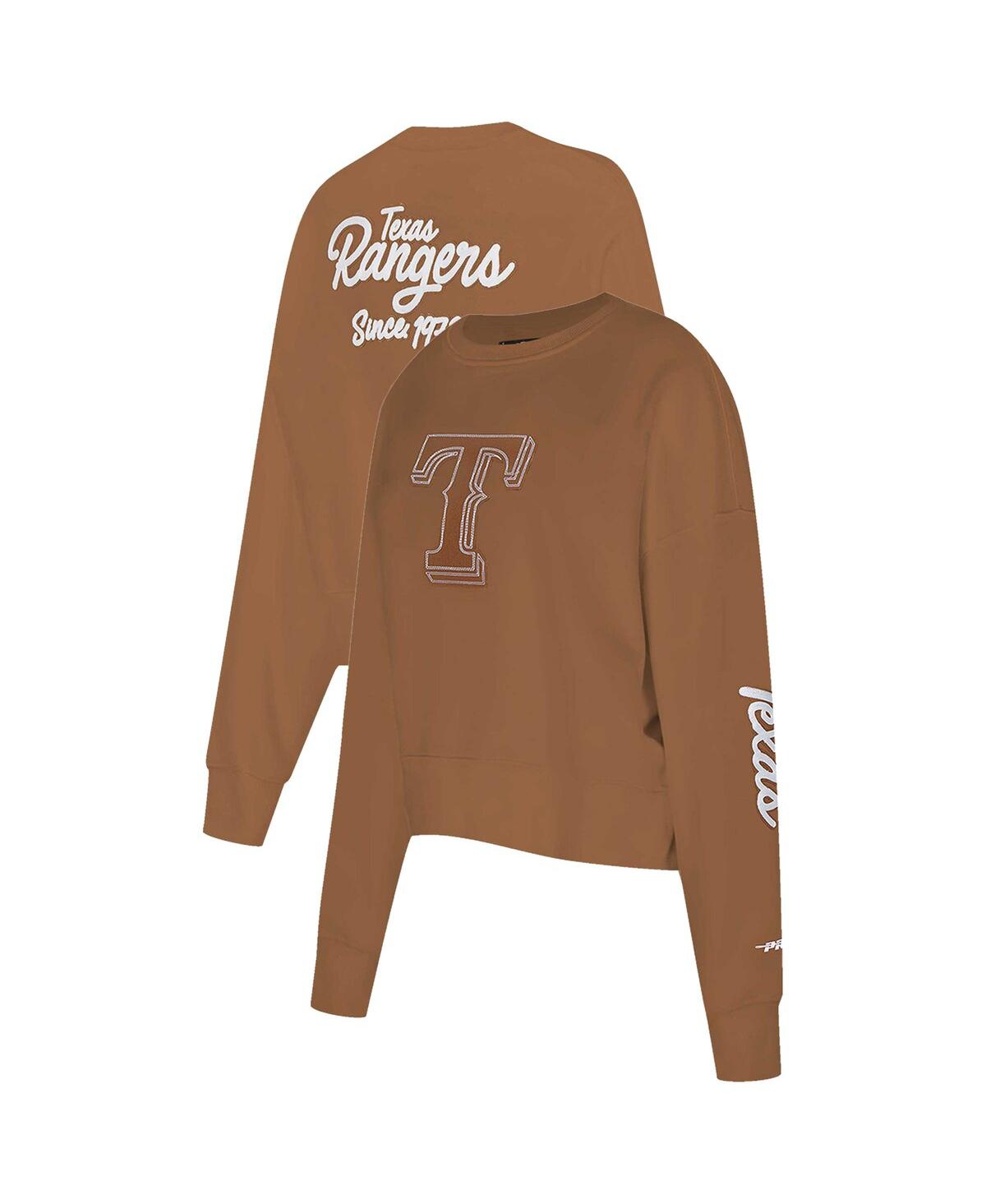 Women's Brown Texas Rangers Paint The City Pullover Cropped Sweatshirt - Brown