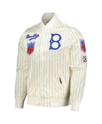 Men's Cream Brooklyn Dodgers Cooperstown Collection Pinstripe Retro Classic Satin Full-Snap Jacket