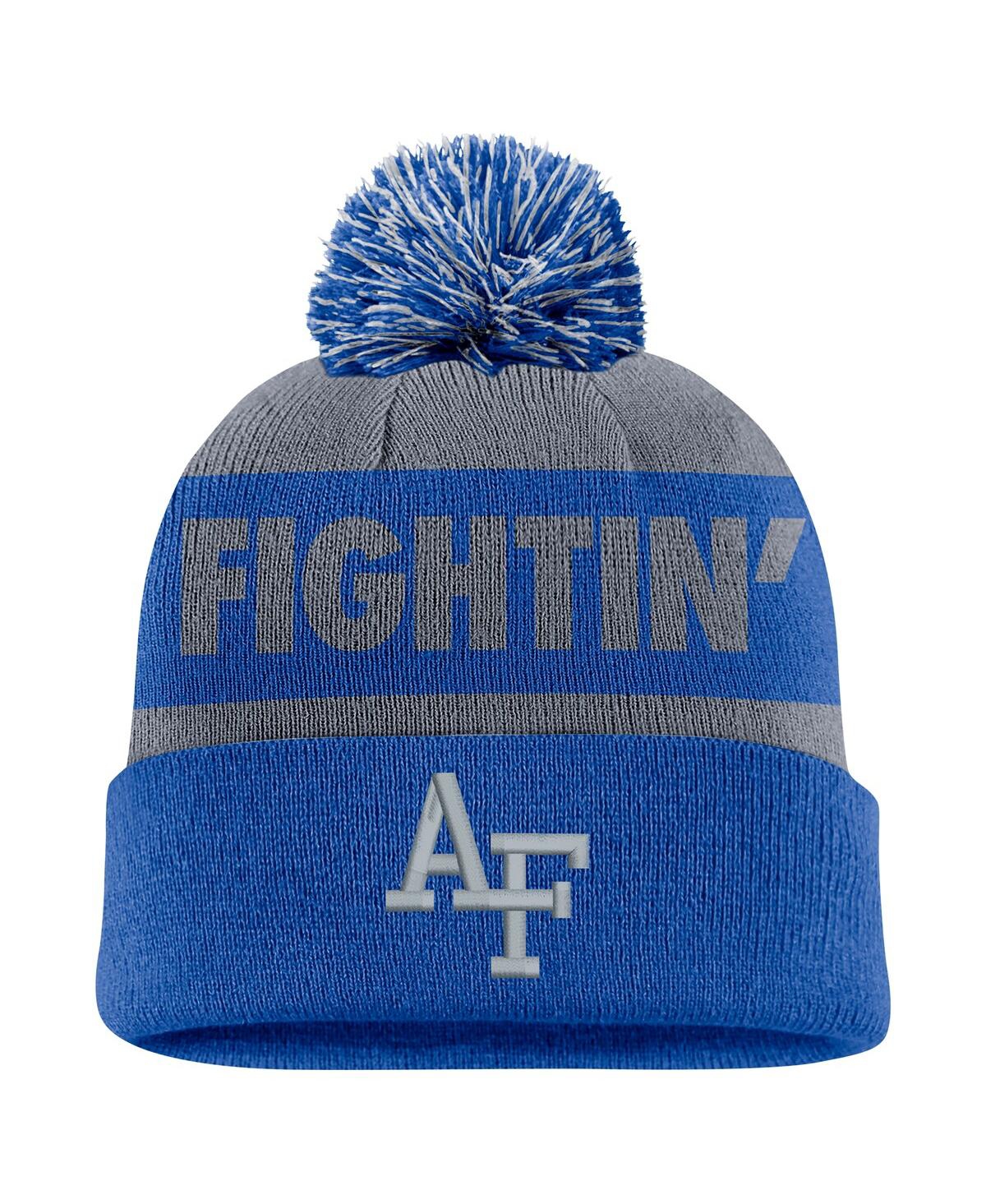 Nike Men's Gray/royal Air Force Falcons Peak Stripe Cuffed Knit Hat With Pom In Gray,royal