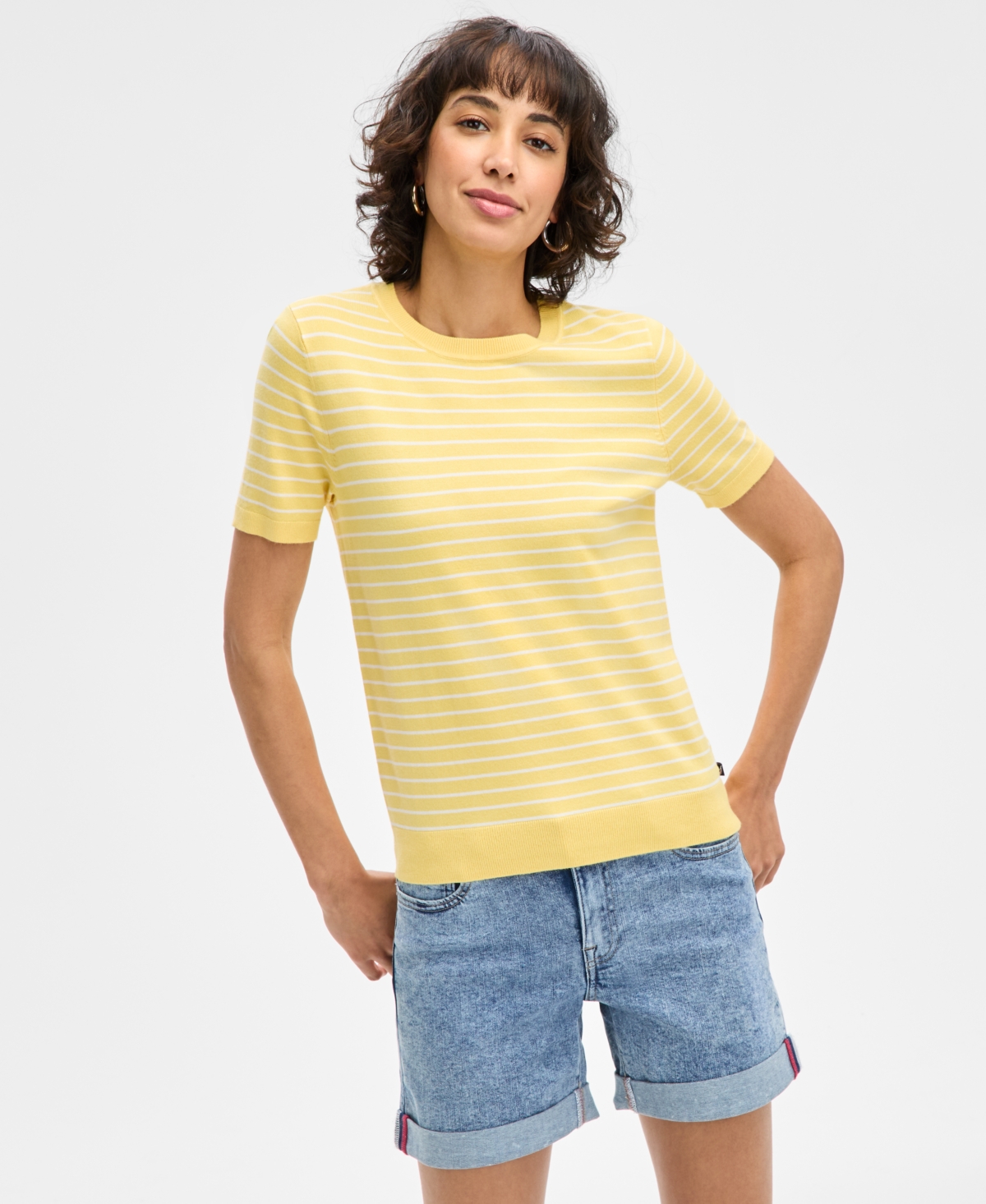 Nautica Jeans Women's Striped Short-Sleeve Sweater