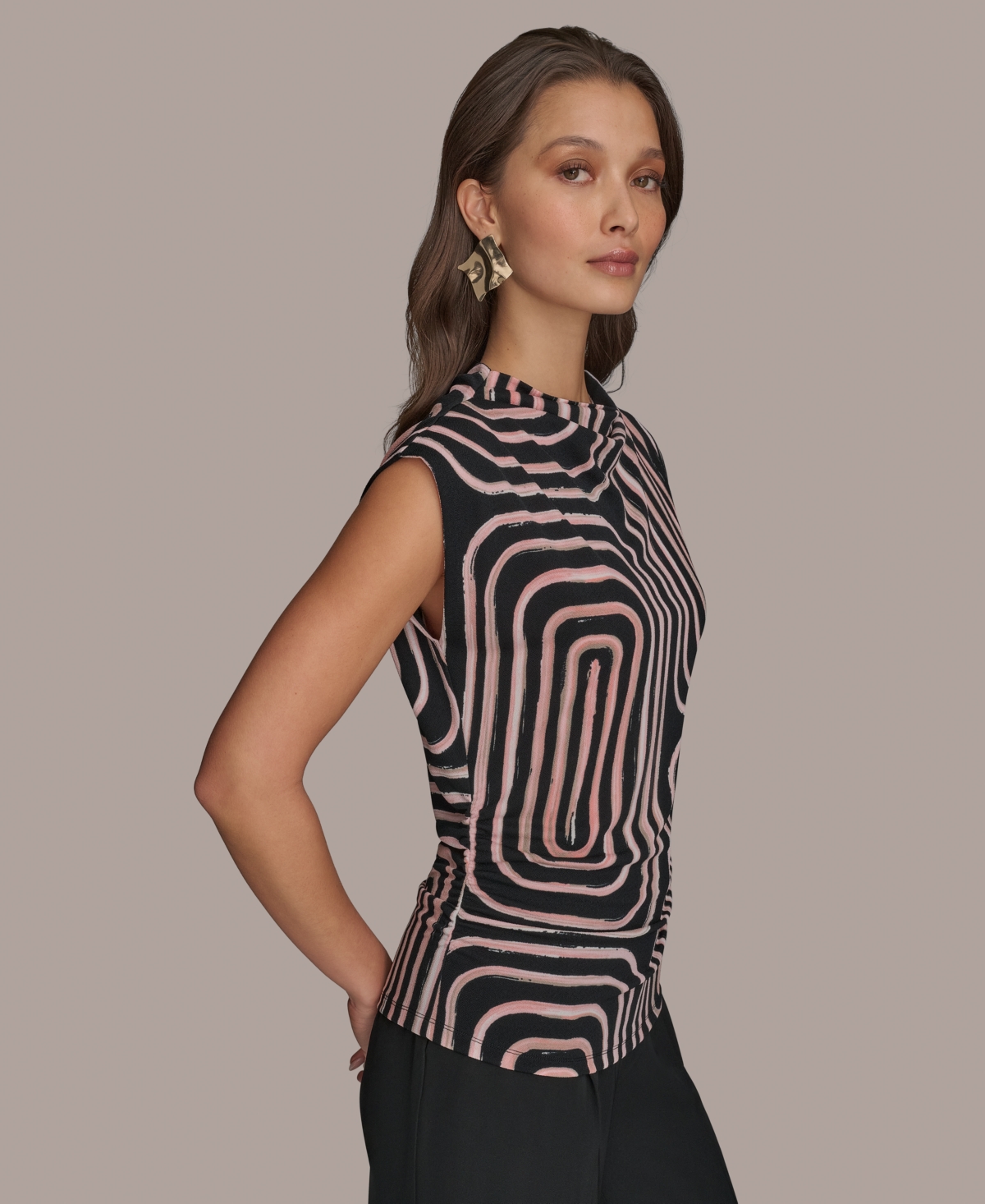 Shop Donna Karan Women's Printed High-neck Blouse In Black,aprct Multi