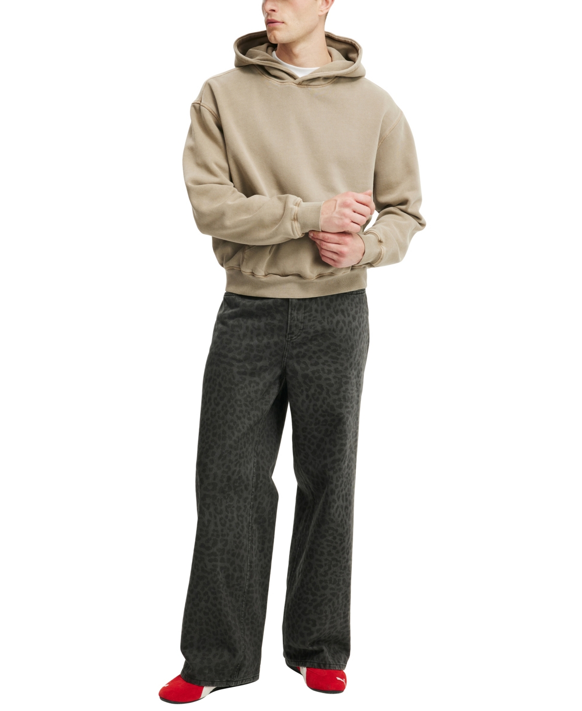 Shop Cotton On Men's Super Baggy Jean In Textured Leopard Overdye