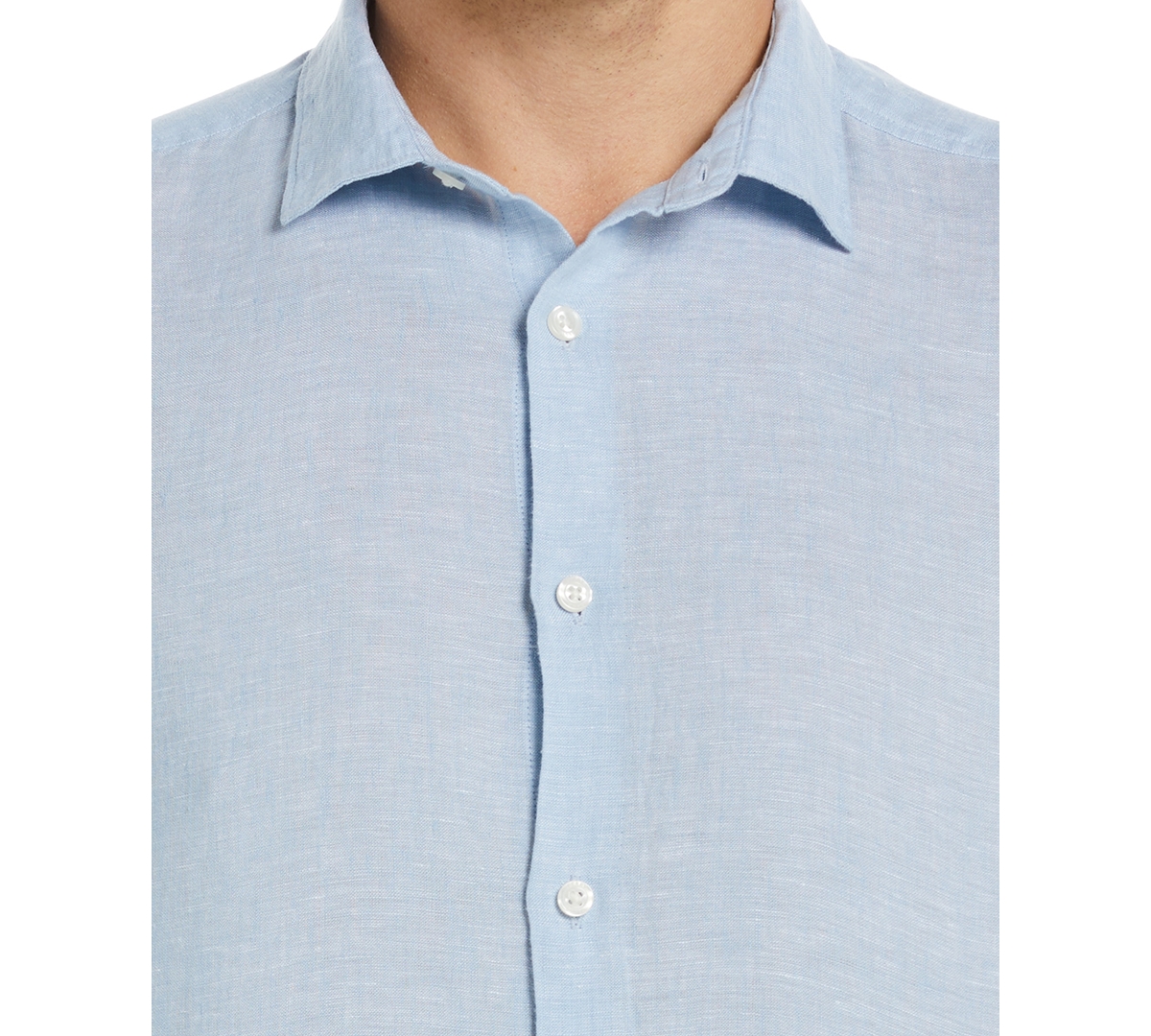 Perry Ellis Men's Solid Long Sleeve Linen Button-front Shirt In Soft Chambray