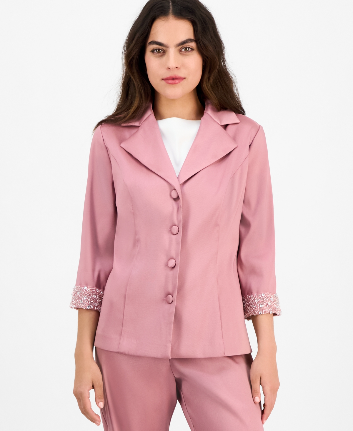 Petite Notched Collar Button-Front Blouse - Rose