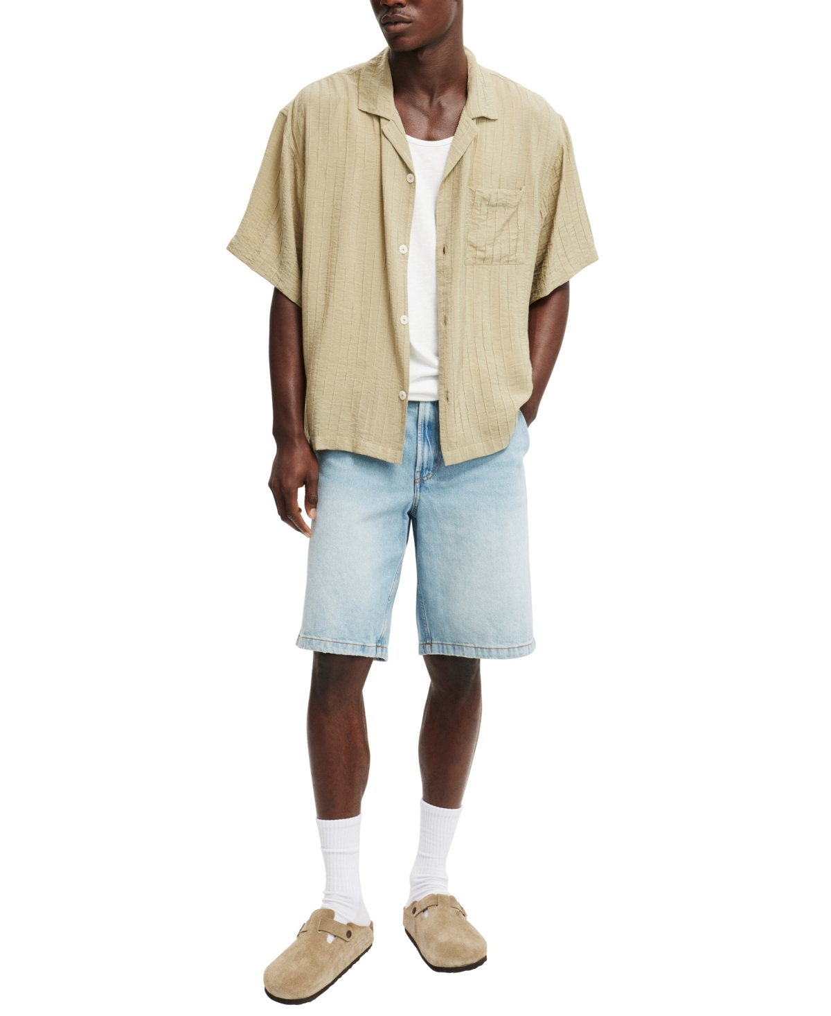 Shop Cotton On Men's Box Fit Short Sleeve Shirt In Fatigue Dobby