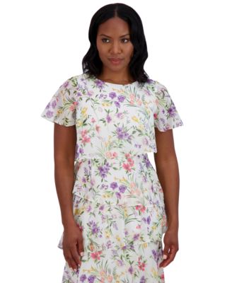 Jessica Howard Women's Tiered Floral-Print Chiffon Dress - Macy's