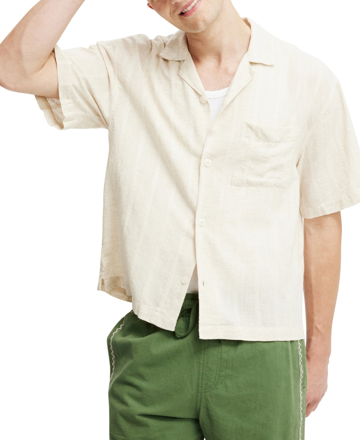 Shop Cotton On Men's Box Fit Short Sleeve Shirt In Natural Dobby Stripe