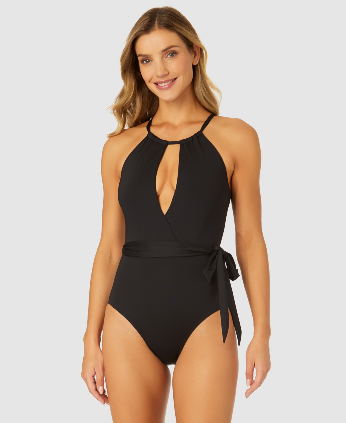 Women's Plunge-Neckline One-Piece Swimsuit - Black