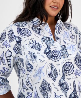 売れ筋商品|||チャータークラブ カットソー トップス レディース Plus Size Toile Affar Button-Front Linen Shirt, Exclusively at Macy's Bright White Charter Club Plus Size Toile Affar Button-Front Linen Shirt