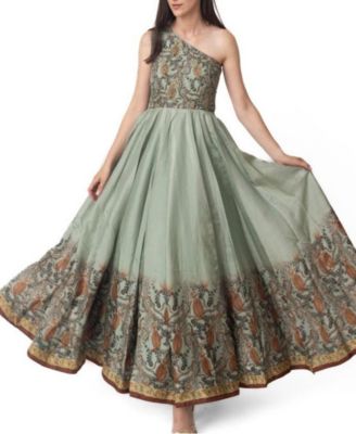 Women's Fit and Flare Dress with Multi-Color Belt with Rhinestone and Mirrorwork