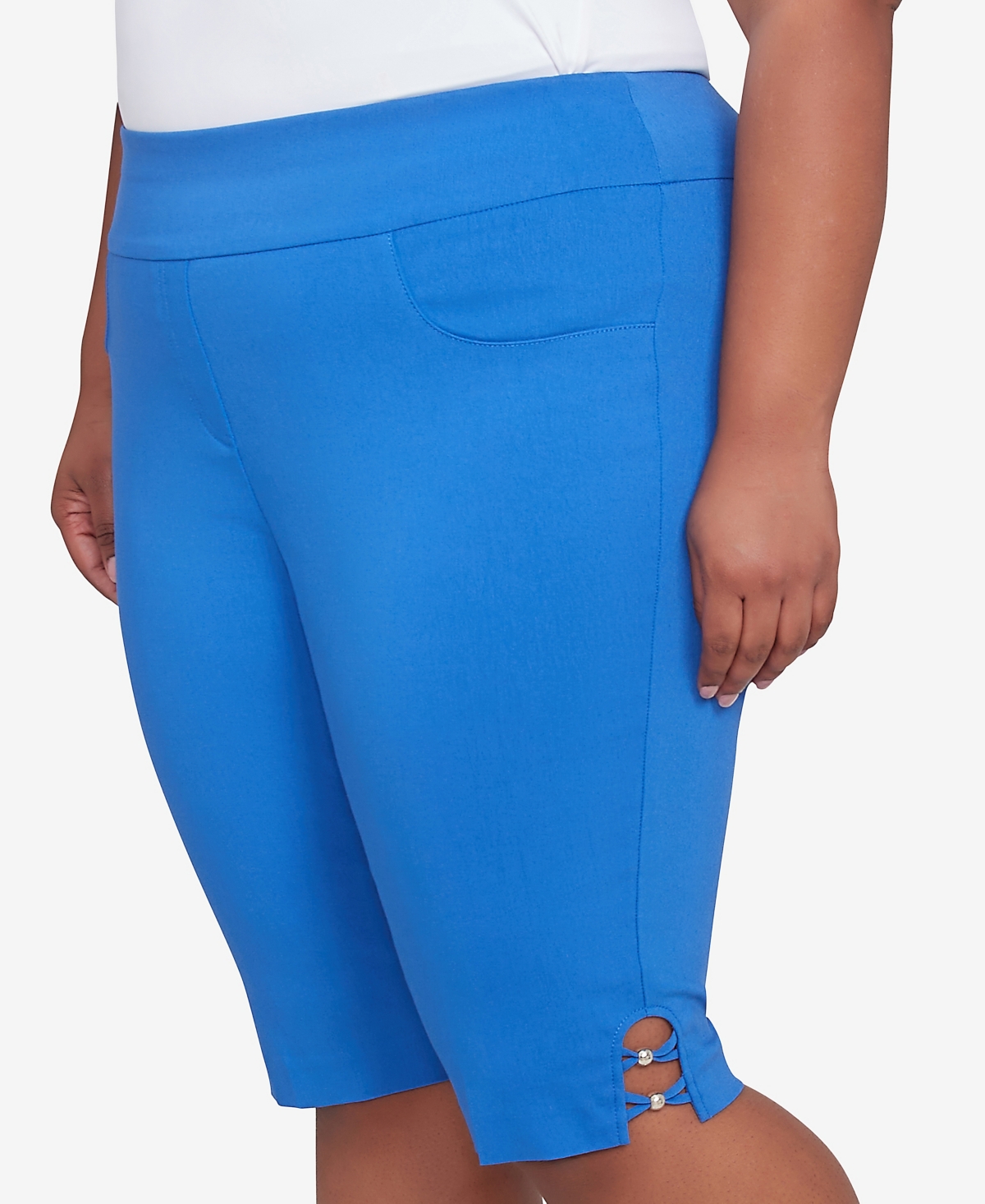 Hearts Of Palm Plus Size Making Waves Solid Tech Stretch Pull On Skimmer Pants In French Blue