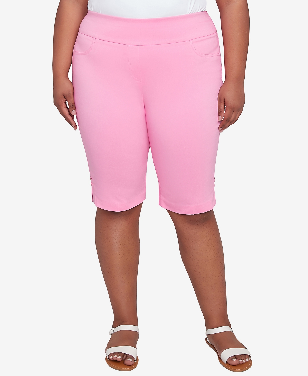 Plus Size Solid Tech Stretch Pull On Skimmer Pants - Bright Pink