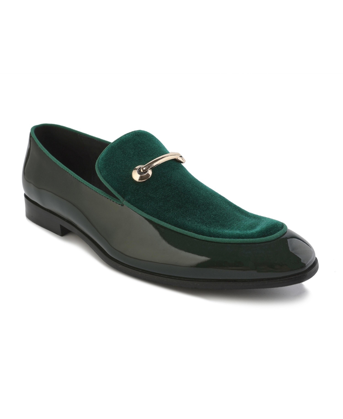 Velvet & Patent Leather Slip On Dress Loafer - Green