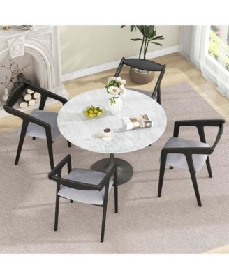 Wooden Dining Chair Set of 2 with Rubber Wood Frame Armrests Padded Cushion