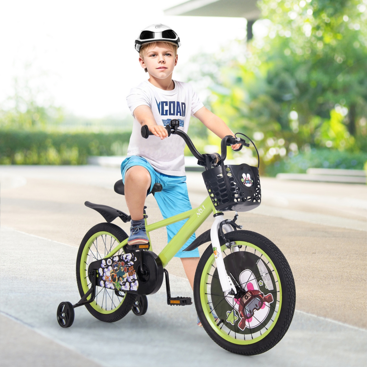 Kids Adjustable Bike with Detachable Training Wheels Safe Fun Bicycle for Ages 4-8 Years Old