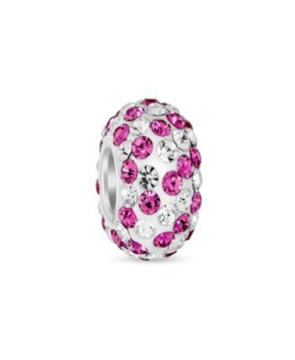 Solid Stripe Color Pave Crystal Spacer Bead Charm .925 Sterling Silver Core