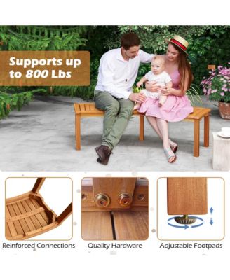 1 PCS Outdoor Curved Bench with Slatted Seat Solid Acacia Wood for Yard